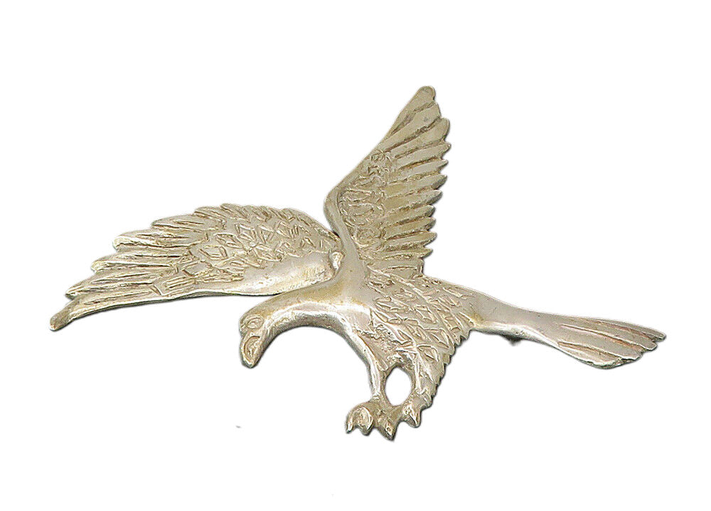 PERU 925 Sterling Silver  Vintage Flying Eagle Etched Detail Brooch Pin BP3761