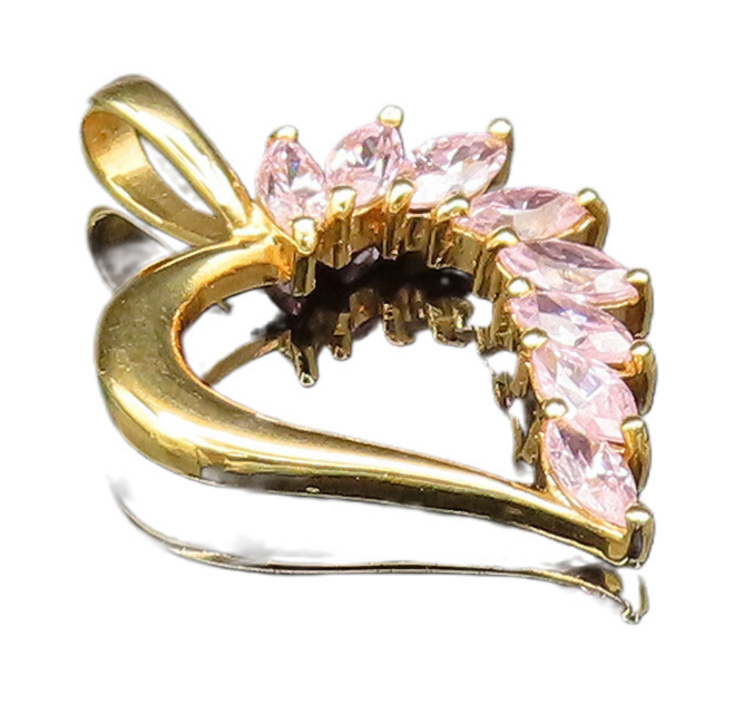 925 Silver  Vintage Gold Plated Spiked Cubic Zirconia Heart Pendant  PT20993