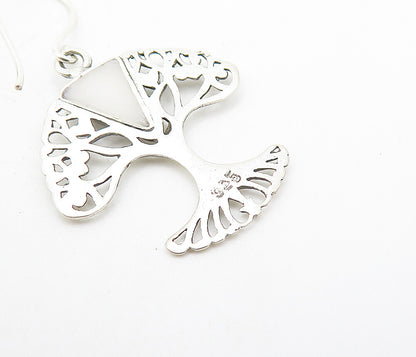 925 Sterling Silver  Inlaid Mother Of Pearl Tree Of Life Drop Earrings  EG3407