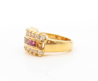 925 Sterling Silver Vintage Ring Gold Plated Square & Round CZ  Sz 6  RG31060