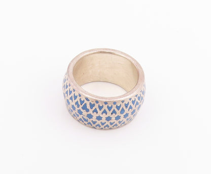 925 Sterling Silver Vintage Ring Blue Intricate Lattice Pattern  Sz 7  RG34497