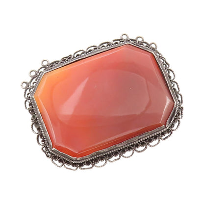 925 Sterling Silver Vintage Brooch Large Carnelian Halo Filigree Work  BP11513