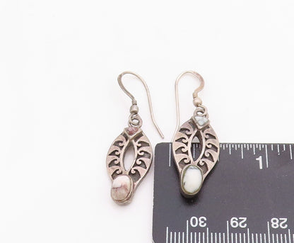 925 Sterling Silver Vintage Earrings Dark Tone Trible Carved Gemstone  EG13244