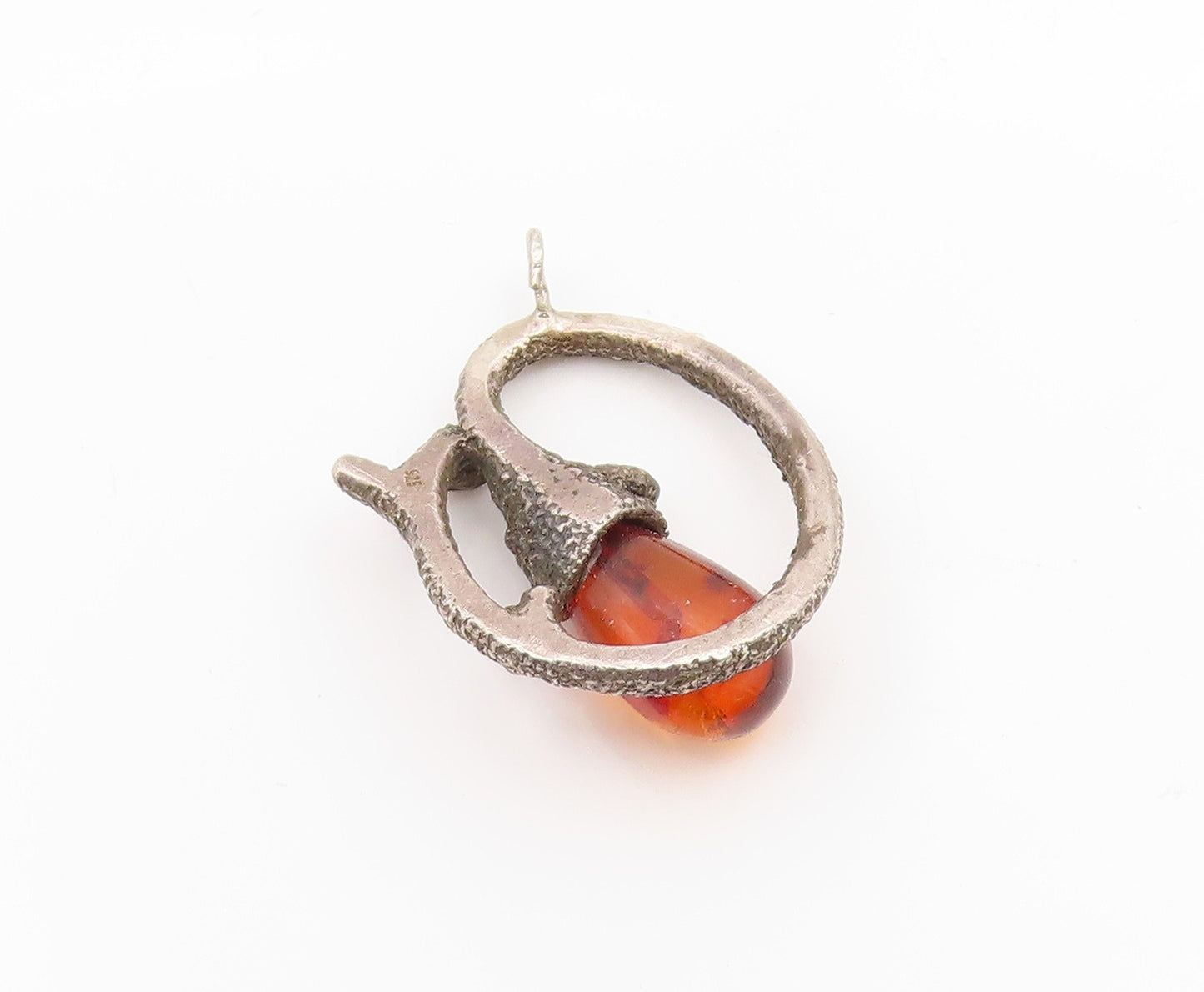 925 Sterling Silver Vintage Pendant Honey Amber Twisted Branch Motif  PT25907