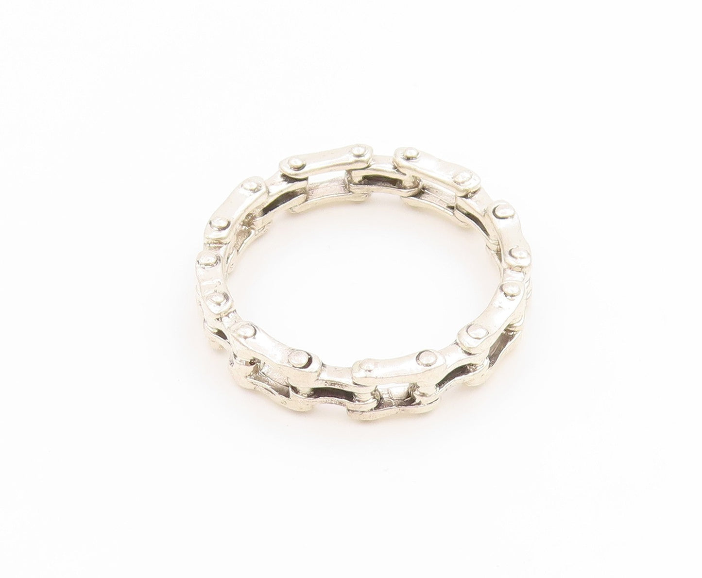 925 Sterling Silver Vintage Ring Modernist Bicycle Chain Band  Sz 14.5  RG36036
