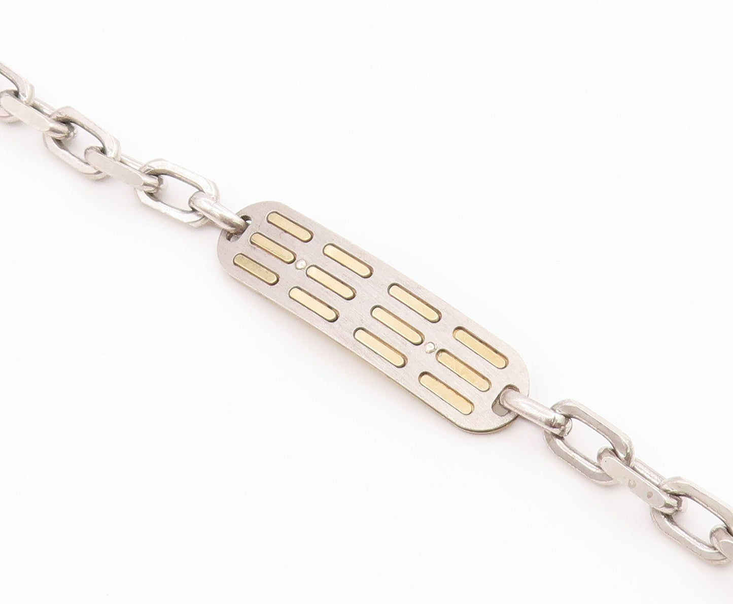 925 Sterling Silver  Vintage Two Tone Pattern Oval Link Chain Bracelet  BT8313