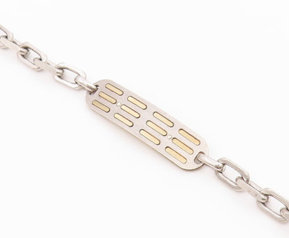 925 Sterling Silver  Vintage Two Tone Pattern Oval Link Chain Bracelet  BT8313