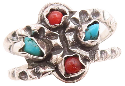 925 Sterling Silver Vintage Ring Brutalist Cutout Turquoise Inlay Sz 10  RG31637