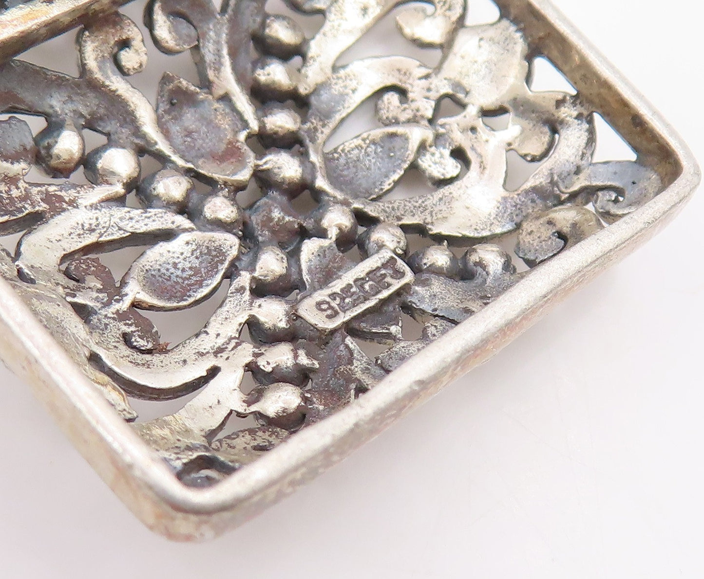 925 Sterling Silver Vintage Pendant Intricate Scrollwork Geometric Charm PT26276
