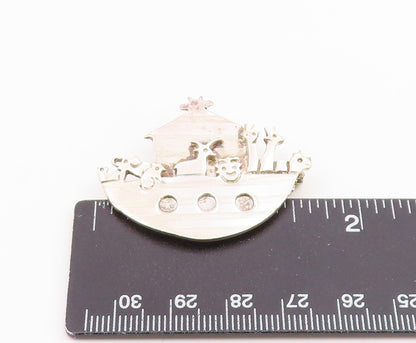 925 Sterling Silver  Vintage Noah's Arc Theme Religious Brooch Pin  BP7604