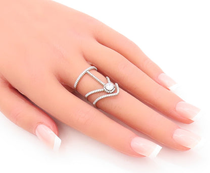 925 Sterling Silver Vintage Ring Cutout Large Designer CZ Inlay  Sz 5.5  RG28760