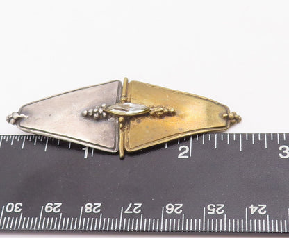 925 Sterling Silver Vintage Brooch Pin Two Tone Beaded Triangles Topaz  BP10925