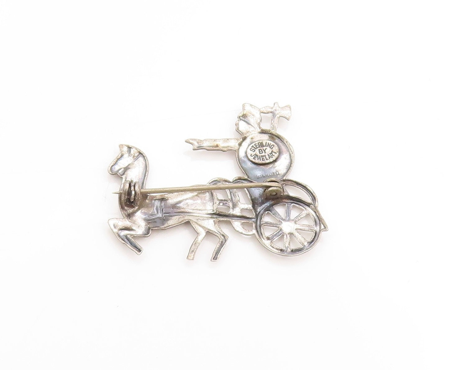 925 Sterling Silver Vintage Brooch Classic Roman Charioteer & Horse Pin  BP11931