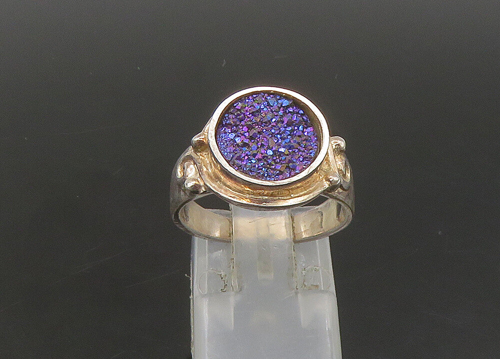 SAJEN 925 Silver  Vintage Purple Druzy Stone Cocktail Ring Sz 7  RG23322