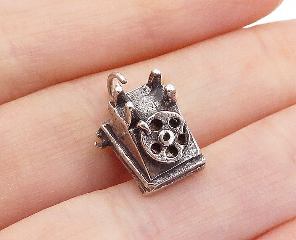 925 Sterling Silver  Vintage Petite Old Fashioned Telephone Pendant  PT4805