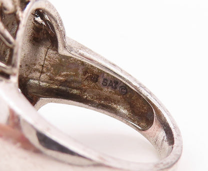 925 Sterling Silver Vintage Ring Tigers Eye Halo Twisted Rope  Sz 7.5  RG31071