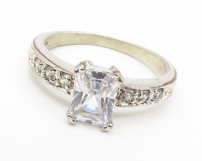 925 Sterling Silver  Cubic Zirconia Solitaire With Accents Ring Sz 8  RG14061