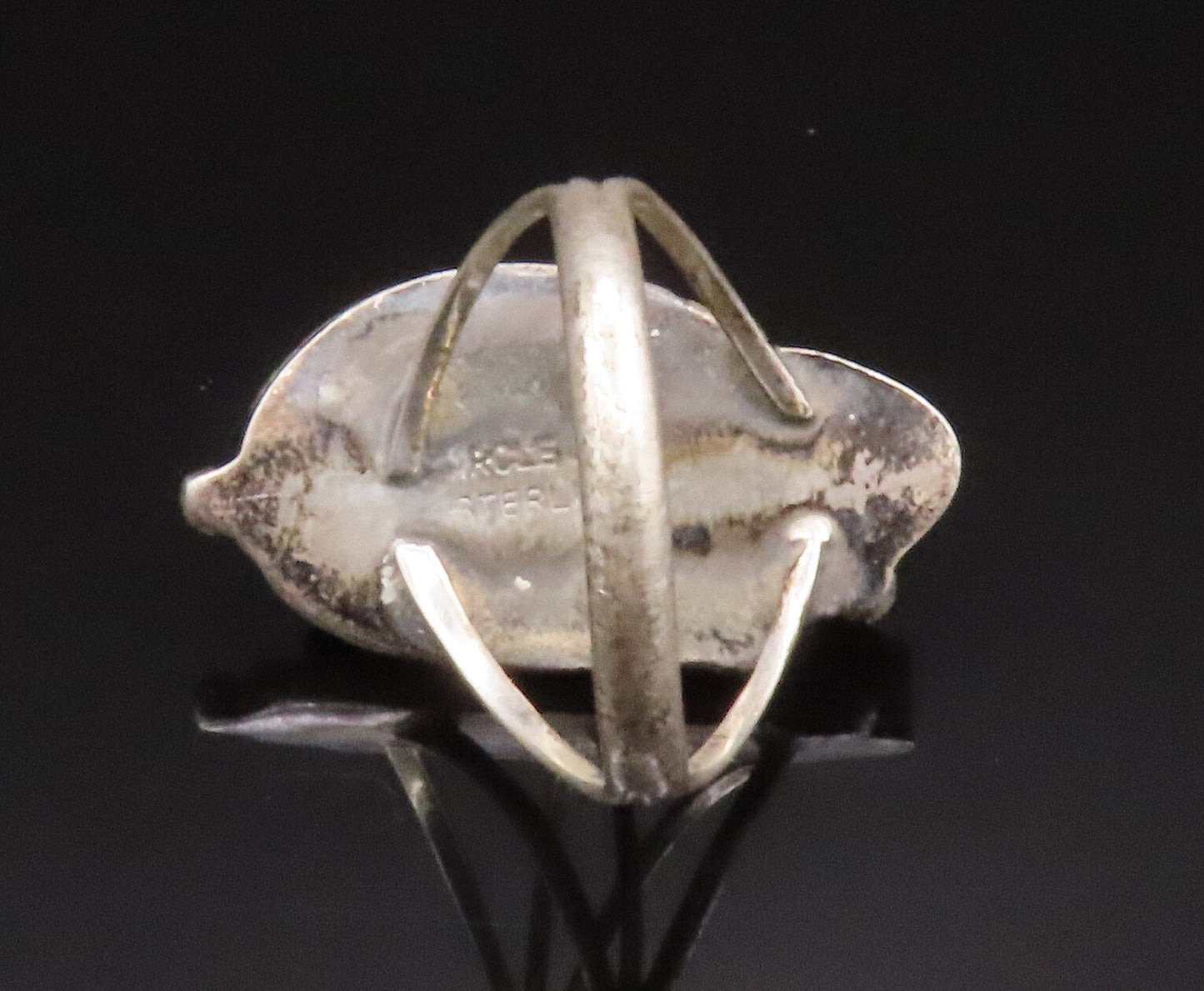 NAVAJO 925 Silver  Vintage Green Abalone Leaf Wrapped Ring Sz 7  RG25101