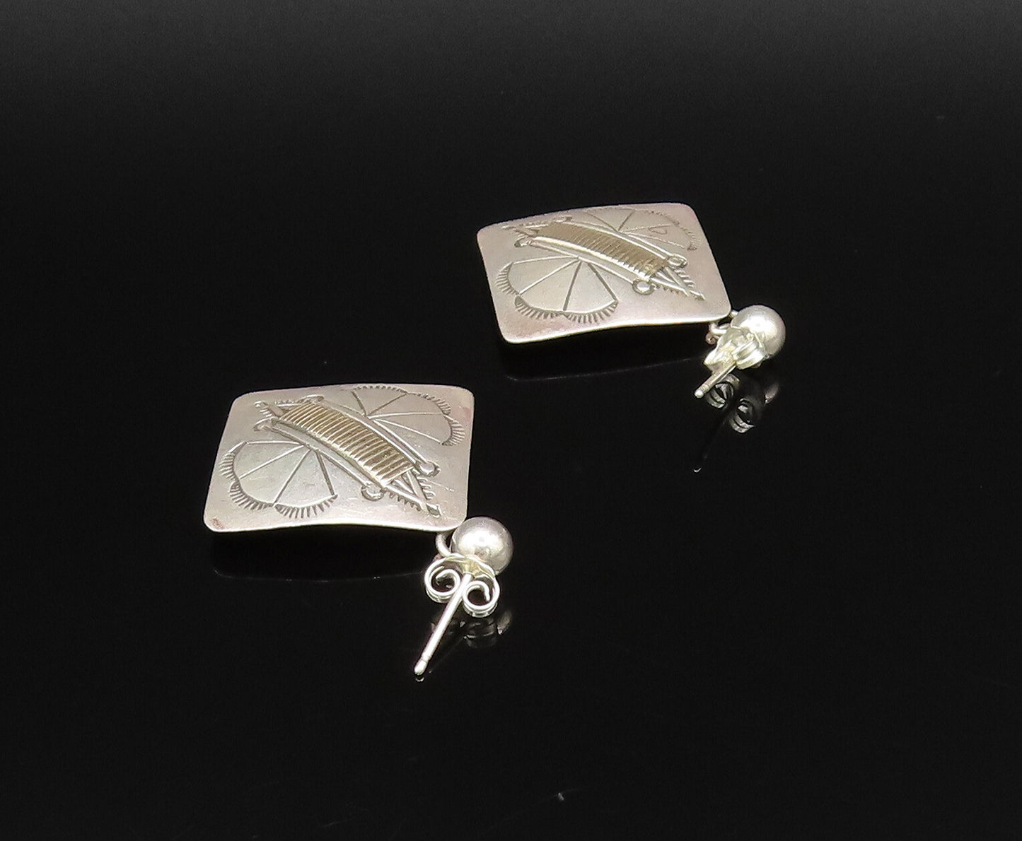 14K GOLD & 925 Silver  Vintage Two Tone Etched Butterfly Earrings  EG12051