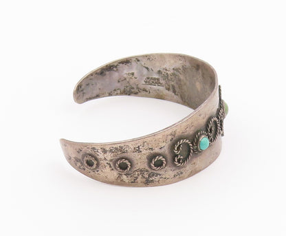 MEXICO 925 Silver  Vintage Antique Turquoise Twist Cuff Bracelet  BT9211