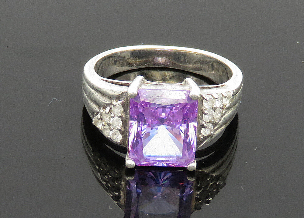 925 Sterling Silver  Vintage Purple Cubic Zirconia Band Ring Sz 8  RG20459