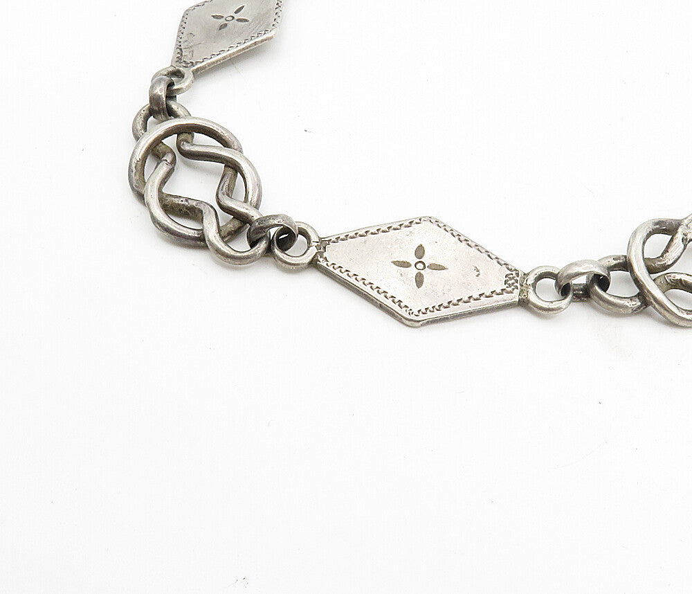 925 Sterling Silver  Vintage Floral Diamond Shape Link Chain Necklace  NE1675