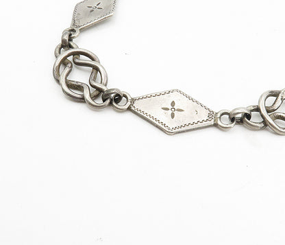925 Sterling Silver  Vintage Floral Diamond Shape Link Chain Necklace  NE1675