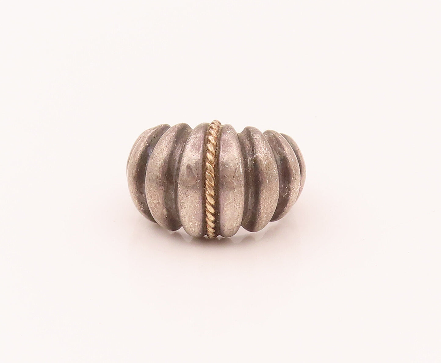 14K GOLD & 925 Sterling Silver Vintage Big Solid Dome Ring Sz 6.5 RG26585