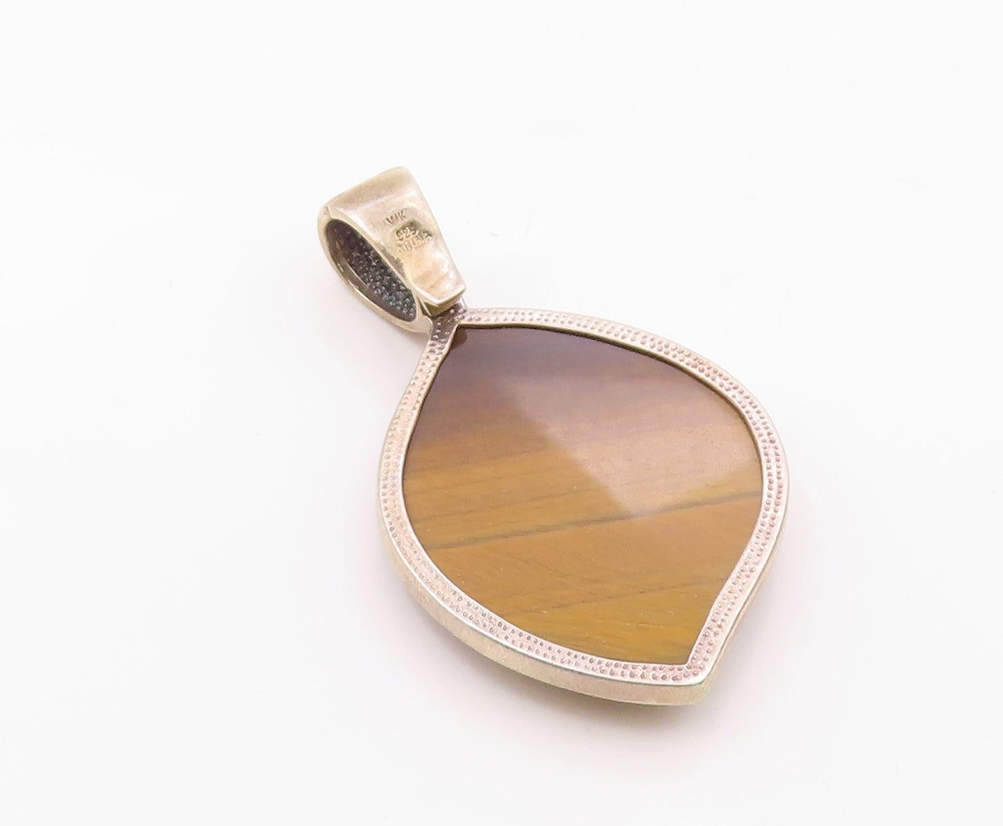 925 Sterling Silver  Vintage Tiger's Eye Shiny Smooth Drop Pendant  PT9861