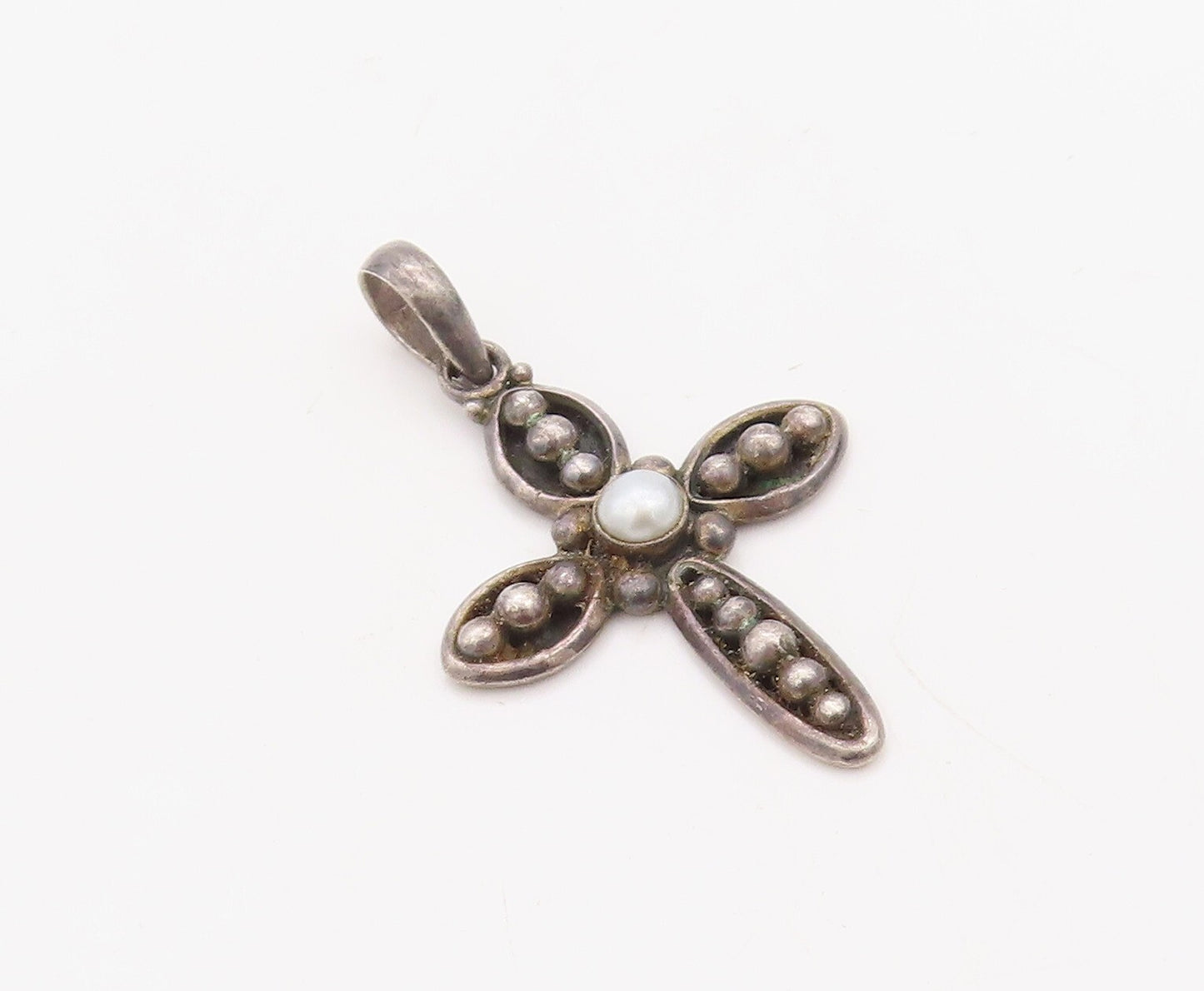 925 Sterling Silver Vintage Pendant SILPADA Dark Tone Pearl Beaded Cross PT23544