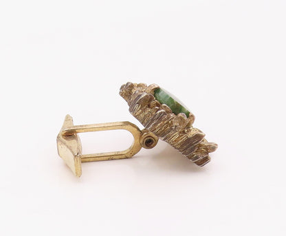 925 Silver  Vintage Gold Plated Brutalist Green Jasper Cuff Links  TR3443