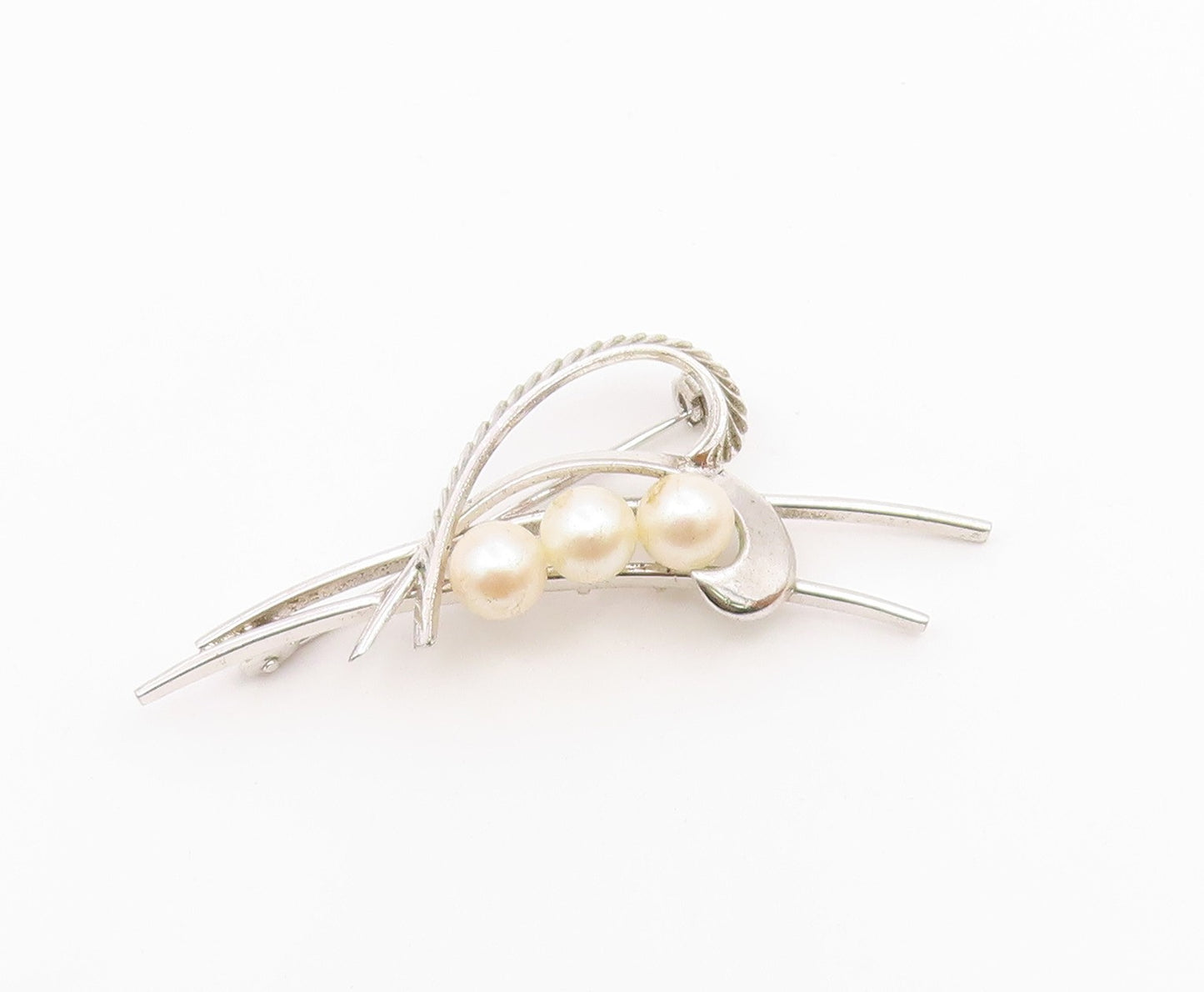 925 Sterling Silver  Vintage Shiny Pearls Love Heart Brooch Pin  BP8687
