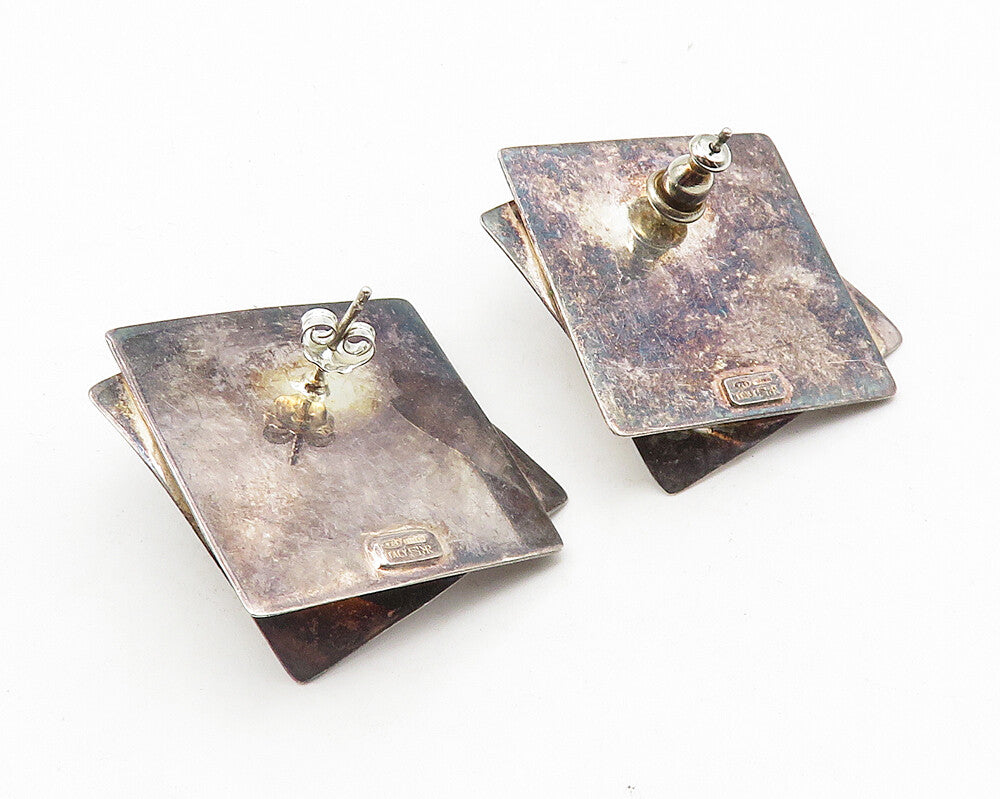 925 Sterling Silver  Vintage Modernist Oxidized Square Drop Earrings  EG5578