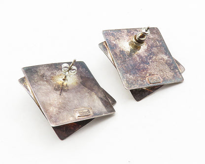 925 Sterling Silver  Vintage Modernist Oxidized Square Drop Earrings  EG5578