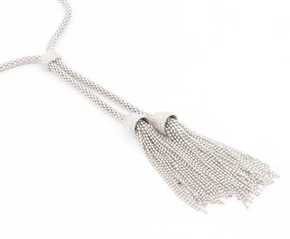925 Sterling Silver Vintage Necklace JUDITH RIPKA CZ Elegant Tassel Chain NE4857