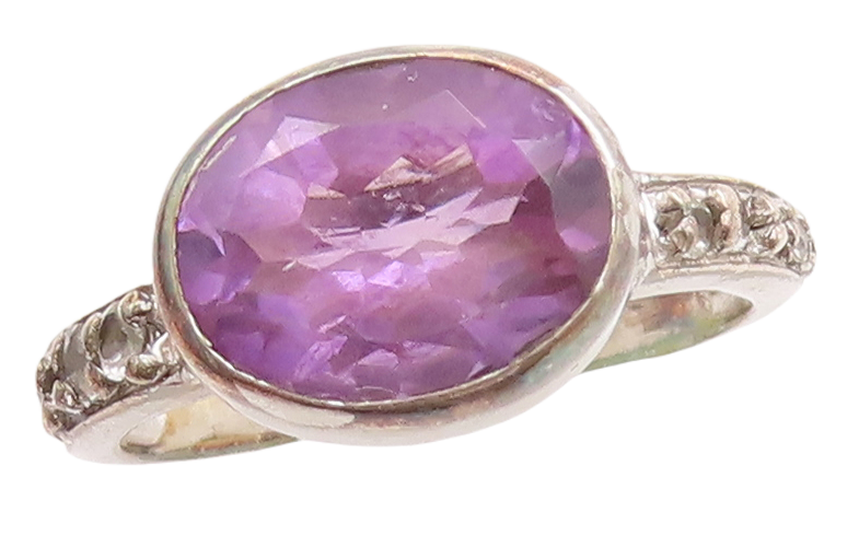 925 Sterling Silver Vintage Ring Oval Cut Amethyst Topaz Band  Sz 6.5  RG29705