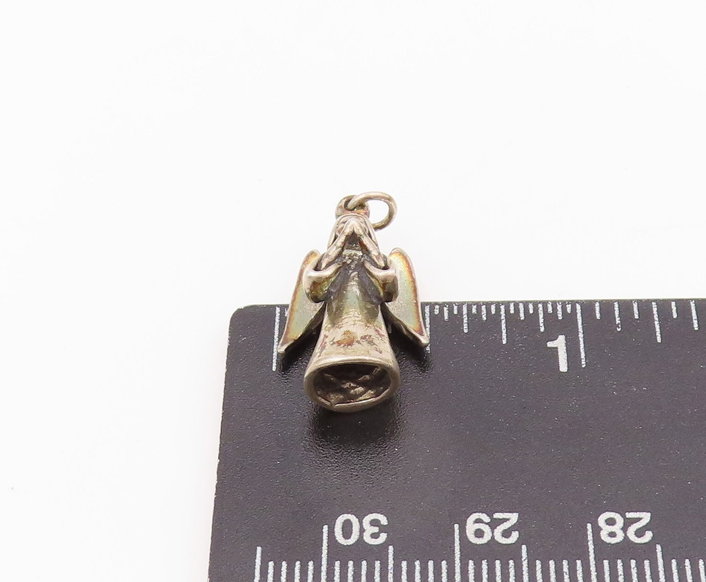 925 Sterling Silver Vintage Pendant Dark Tone Cutout Praying Angel Charm PT23932