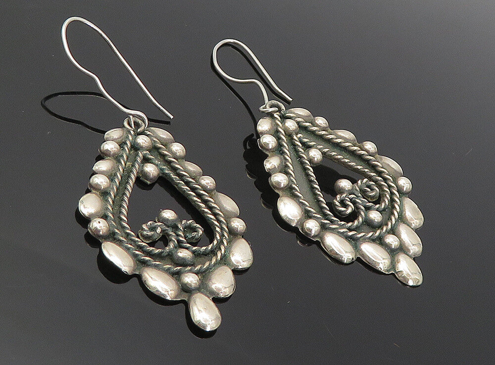 925 Sterling Silver Vintage Oxidized Twist Baroque Swirl Earrings EG4052