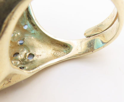 925 Sterling Silver Vintage Ring Gold Plated Blue Topaz Band  Sz 6.5  RG35452
