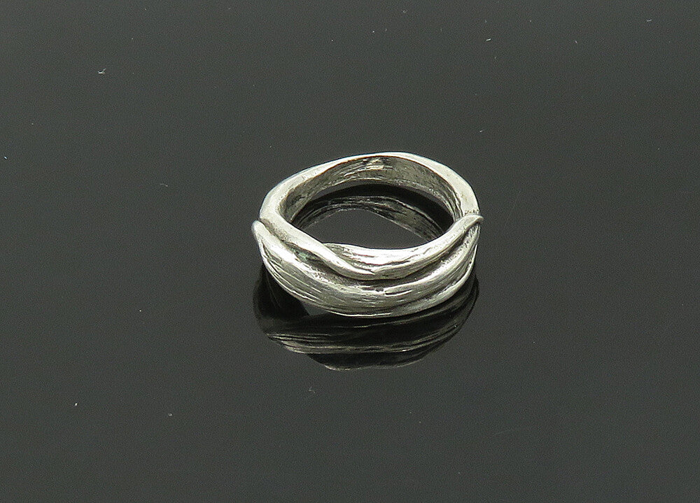 925 Sterling Silver  Vintage Shiny Modernist Sculpted Band Ring Sz 5  RG21429