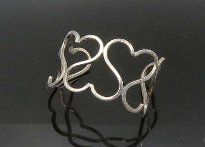 MEXICO 925 Silver  Vintage Shiny Up & Down Love Hearts Cuff Bracelet  BT8849