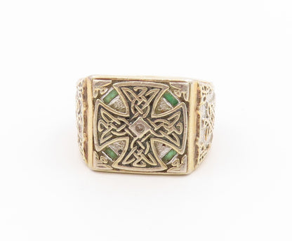 925 Sterling Silver Vintage Ring CHINESE EXPORT Real Diamond Cross Sz 11 RG34751