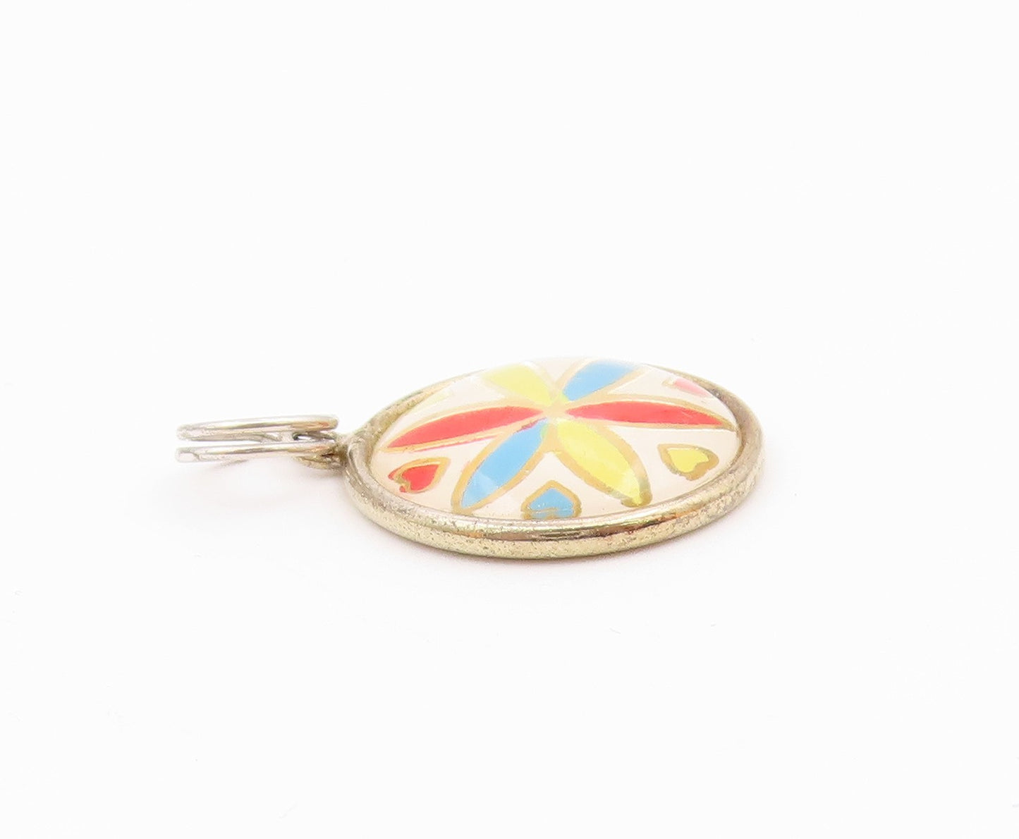 HOFFMAN 925 Silver  Vintage Enamel Flower Art Round Drop Pendant  PT19002