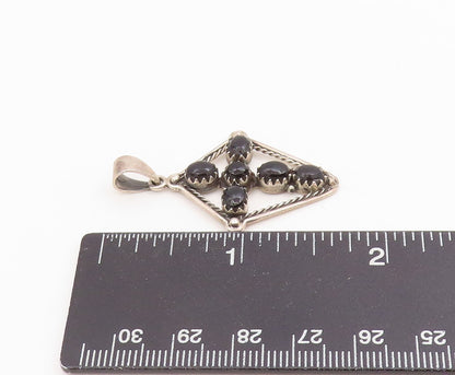 925 Sterling Silver Vintage Pendant Oval Onyx Geometric Religious Cross  PT25791