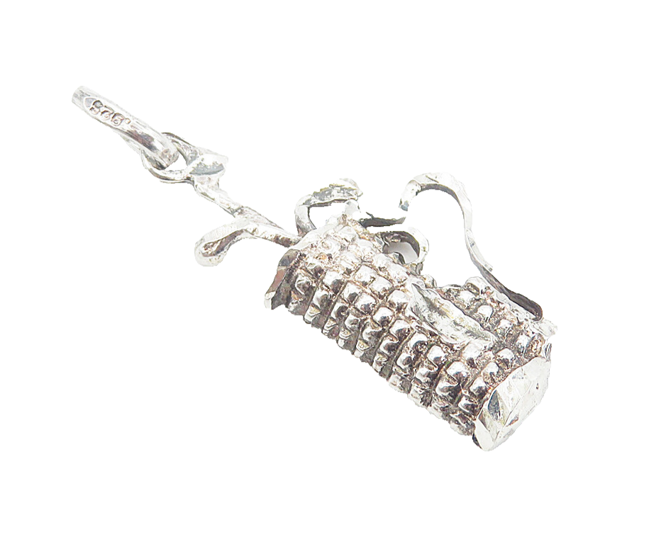 925 Sterling Silver  Vintage Shiny Bag Of Golf Clubs Sports Pendant  PT6183