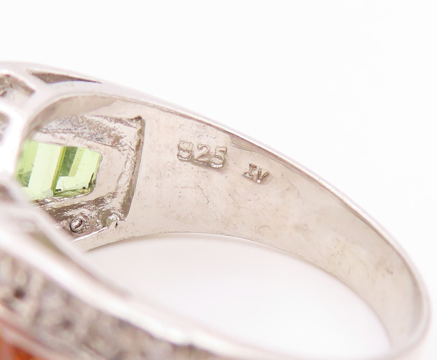 925 Sterling Silver Vintage Ring Citrine & Peridot Statement Band  Sz 8  RG36045