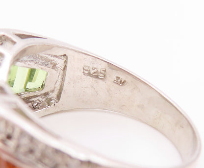 925 Sterling Silver Vintage Ring Citrine & Peridot Statement Band  Sz 8  RG36045