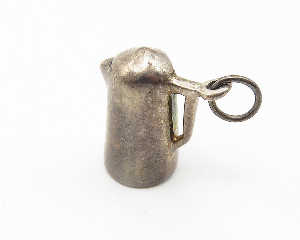 925 Sterling Silver  Vintage Dark Tone Water Kettle Motif Drop Pendant  PT8450