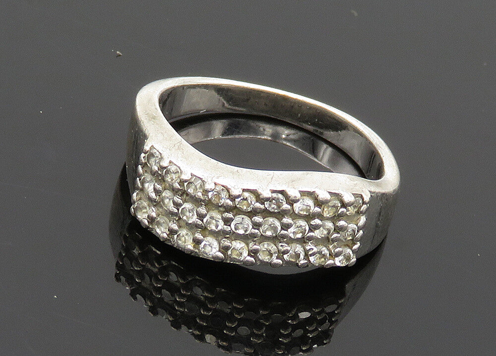 925 Sterling Silver Vintage Topaz Three Row Wavy Band Ring Sz 7 RG20572