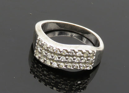 925 Sterling Silver Vintage Topaz Three Row Wavy Band Ring Sz 7 RG20572